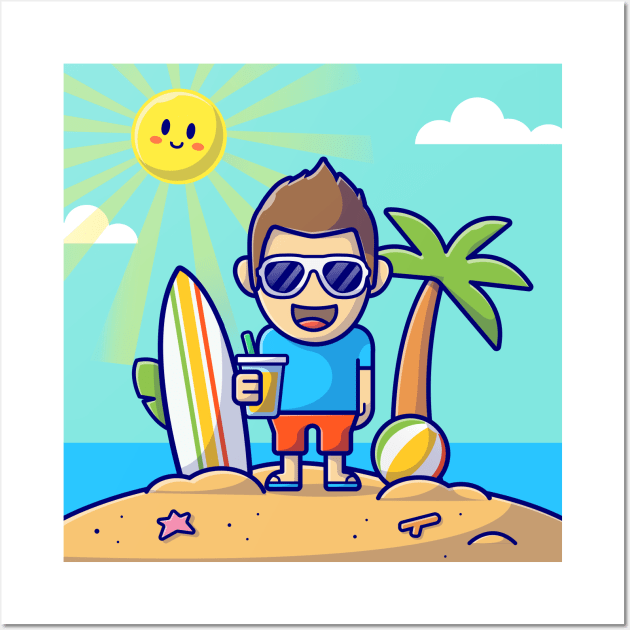 Cute Boy On the Beach In Summer Day Wall Art by Catalyst Labs